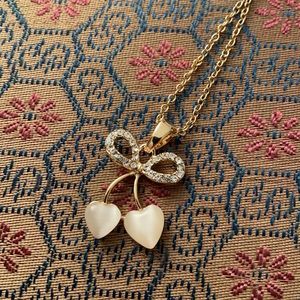 Brand New, Bow with CZs and Double Hearts Necklace